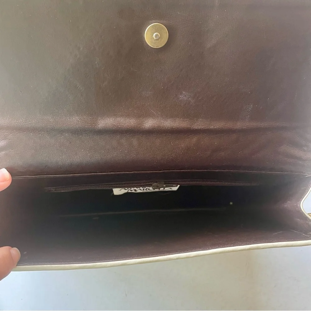 Vintage 80s Cream Leather Woven Purse Clutch - Picture 5 of 6